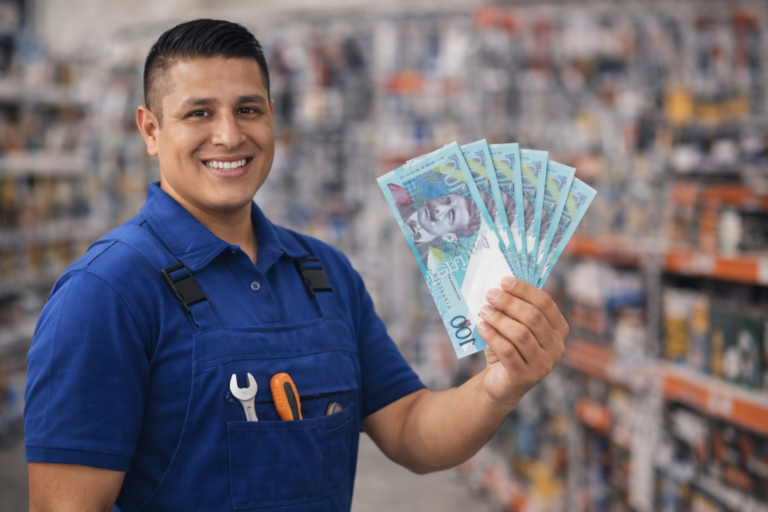 Juan recibiendo su dinero líquido